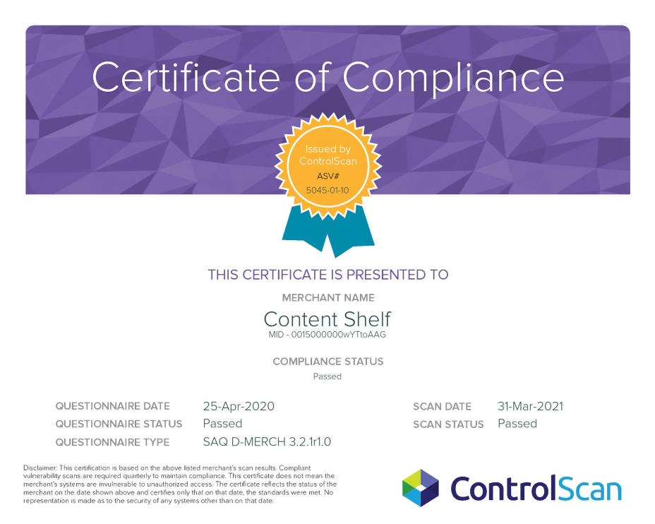 Content Shelf Is PCI Compliant